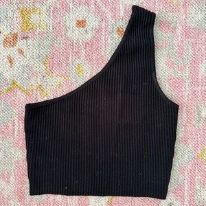 cropped ribbed one shoulder top
